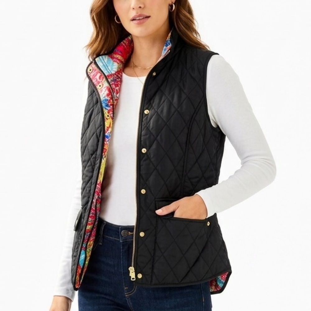 305 Lilly Pulitzer first impressions Colorful Quilted Vest black M